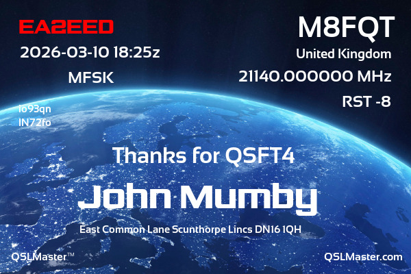 QSL Master Card for M8FQT QSO with EA2EED