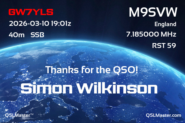 QSL Master Card for M9SVW QSO with GW7YLS