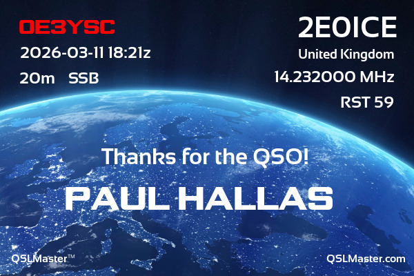 QSL Master Card for 2E0ICE QSO with OE3YSC