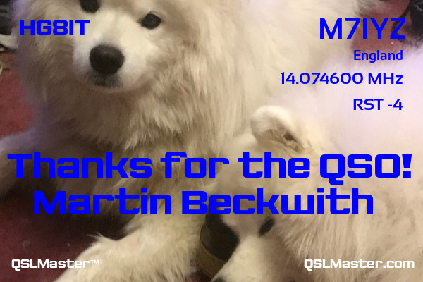 QSL Master Card for M7IYZ QSO with HG8IT