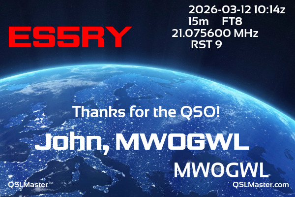 QSL Master Card for MW0GWL QSO with ES5RY