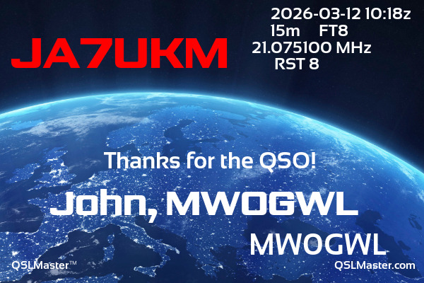 QSL Master Card for MW0GWL QSO with JA7UKM