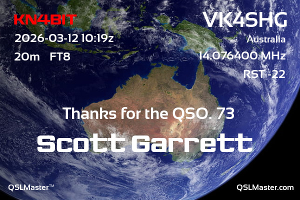 QSL Master Card for VK4SHG QSO with KN4BIT