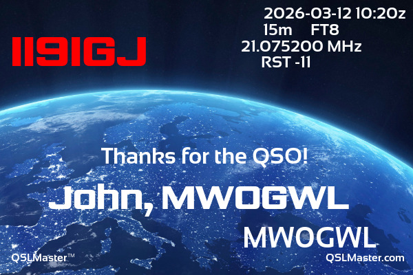 QSL Master Card for MW0GWL QSO with II9IGJ