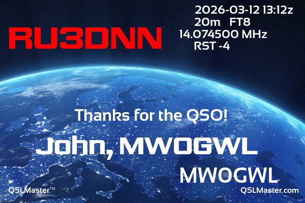QSL Master Card for MW0GWL QSO with RU3DNN