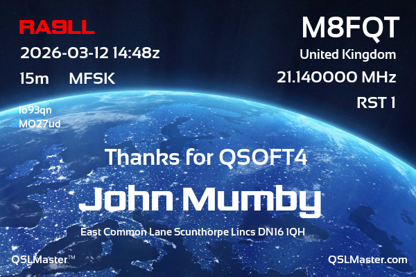 QSL Master Card for M8FQT QSO with RA9LL