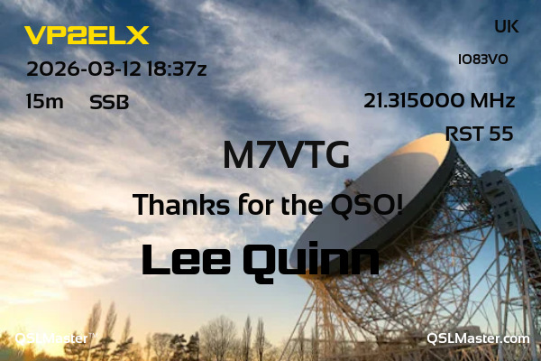 QSL Master Card for M7VTG QSO with VP2ELX