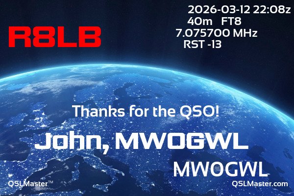 QSL Master Card for MW0GWL QSO with R8LB