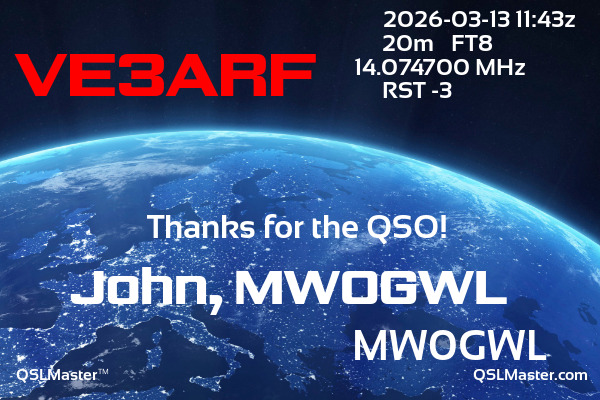 QSL Master Card for MW0GWL QSO with VE3ARF