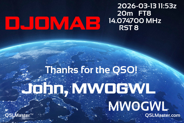 QSL Master Card for MW0GWL QSO with DJ0MAB