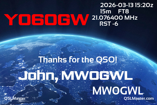 QSL Master Card for MW0GWL QSO with YO6OGW