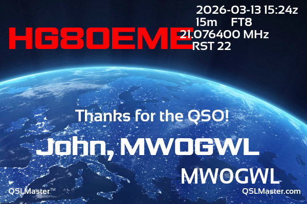 QSL Master Card for MW0GWL QSO with HG80EME