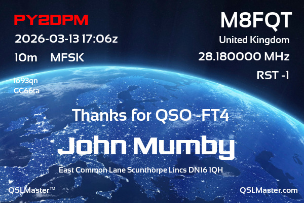 QSL Master Card for M8FQT QSO with PY2DPM