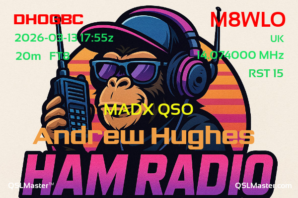 QSL Master Card for M8WLO QSO with DH0GBC