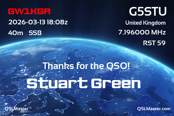 QSL Master Card for G5STU QSO with GW1KGR