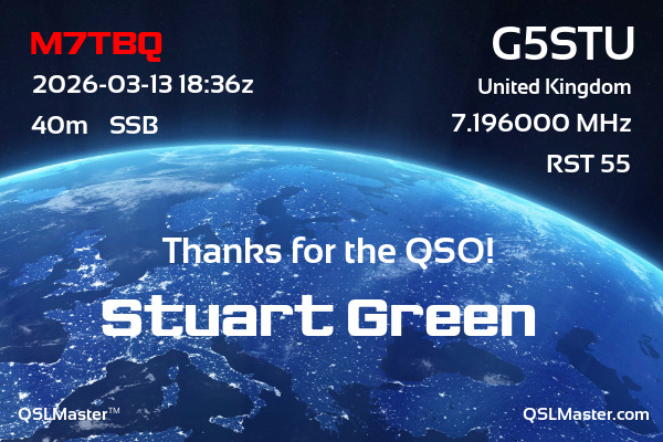 QSL Master Card for G5STU QSO with M7TBQ