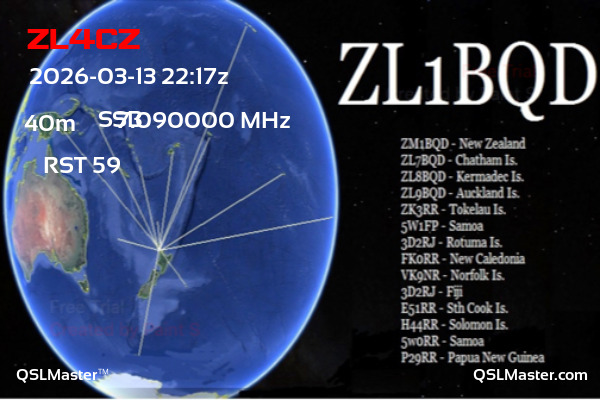 QSL Master Card for ZL1BQD QSO with ZL4CZ