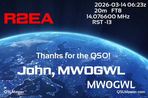 QSL Master Card for MW0GWL QSO with R2EA