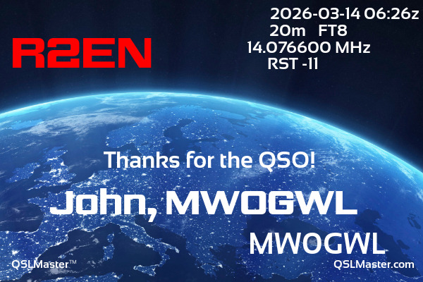QSL Master Card for MW0GWL QSO with R2EN