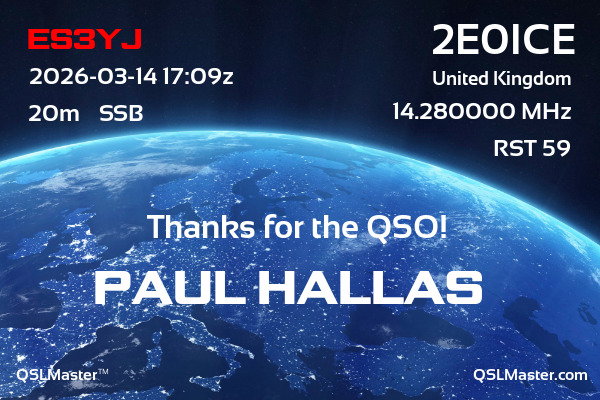 QSL Master Card for 2E0ICE QSO with ES3YJ