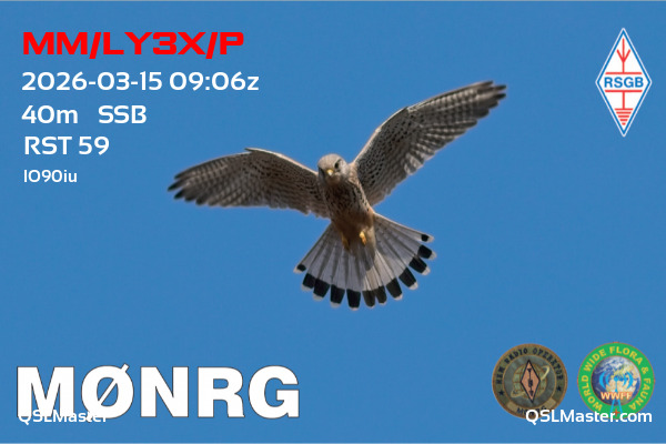 QSL Master Card for M0NRG QSO with MM/LY3X/P