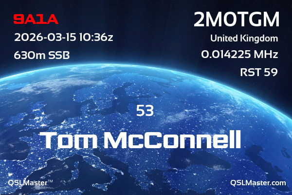 QSL Master Card for 2M0TGM QSO with 9A1A