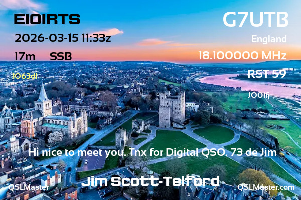 QSL Master Card for G7UTB QSO with EI0IRTS