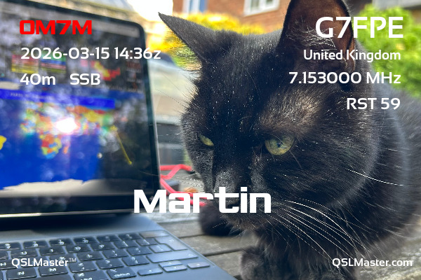 QSL Master Card for G7FPE QSO with OM7M