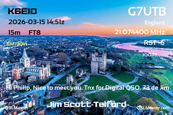 QSL Master Card for G7UTB QSO with K6EID