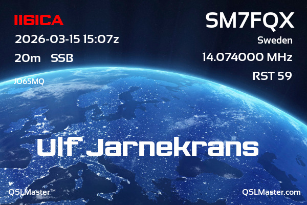 QSL Master Card for SM7FQX QSO with II6ICA