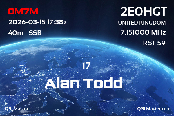 QSL Master Card for 2E0HGT QSO with OM7M