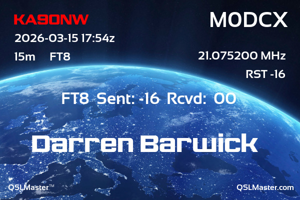 QSL Master Card for M0DCX QSO with KA9ONW