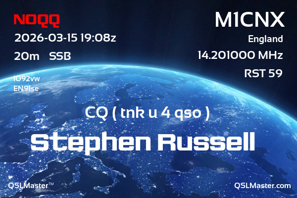 QSL Master Card for M1CNX QSO with N0QQ