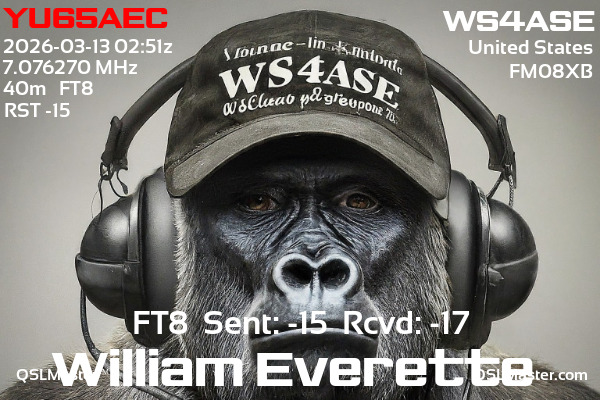 QSL Master Card for WS4ASE QSO with YU65AEC