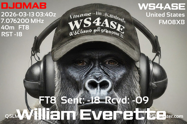 QSL Master Card for WS4ASE QSO with DJ0MAB
