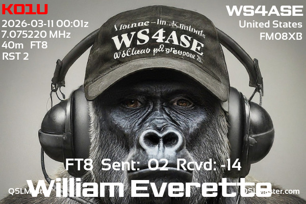 QSL Master Card for WS4ASE QSO with KO1U