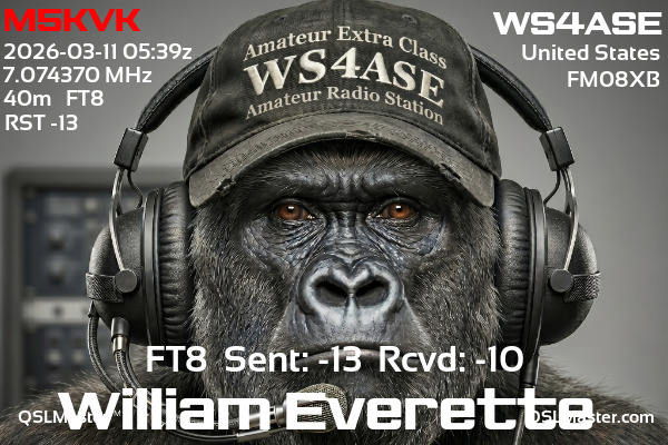 QSL Master Card for WS4ASE QSO with M5KVK