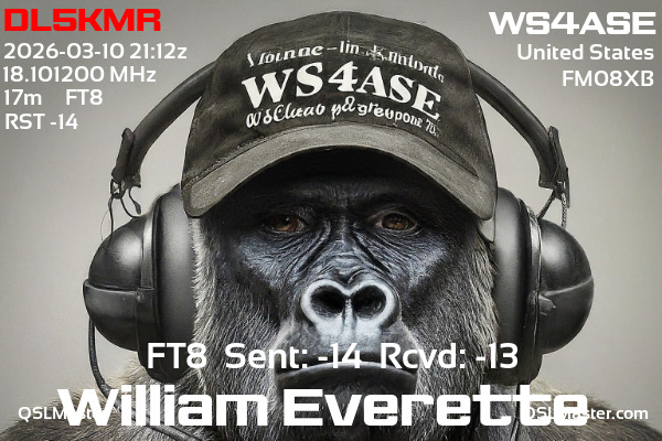 QSL Master Card for WS4ASE QSO with DL5KMR