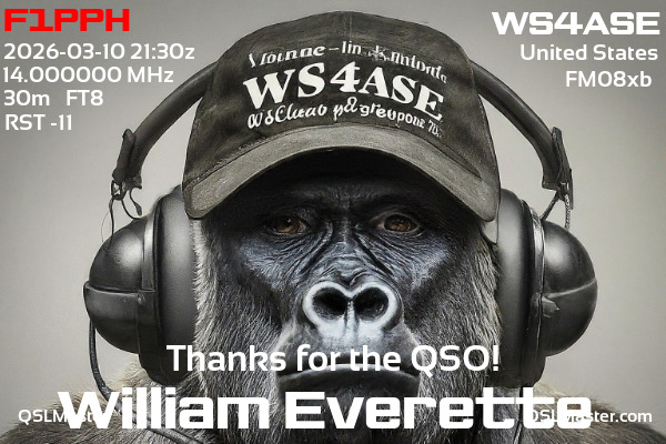 QSL Master Card for WS4ASE QSO with F1PPH