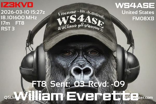 QSL Master Card for WS4ASE QSO with IZ3KVD