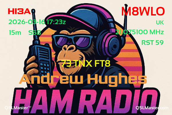 QSL Master Card for M8WLO QSO with HI3A