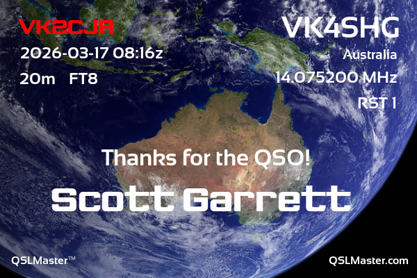 QSL Master Card for VK4SHG QSO with VK2CJR