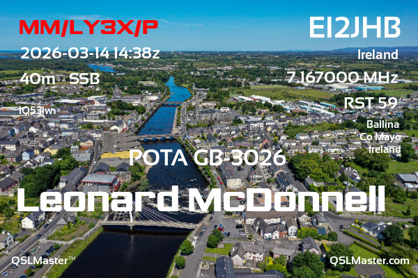 QSL Master Card for EI2JHB QSO with MM/LY3X/P