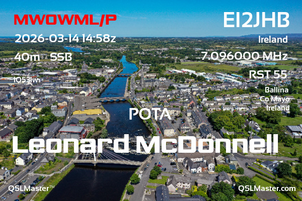 QSL Master Card for EI2JHB QSO with MW0WML/P