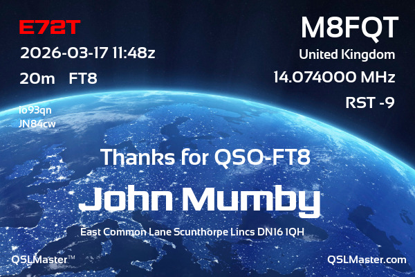 QSL Master Card for M8FQT QSO with E72T