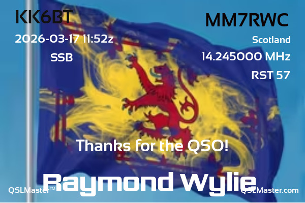 QSL Master Card for MM7RWC QSO with KK6BT