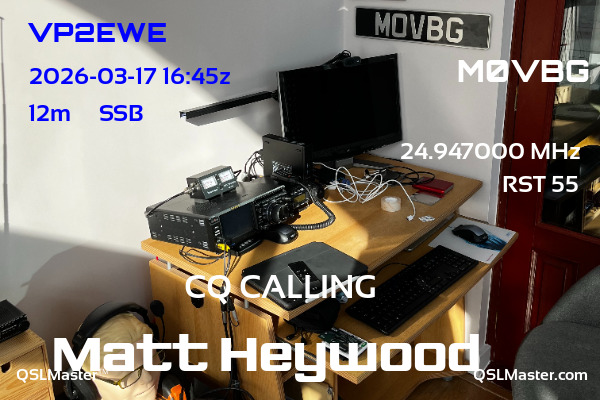 QSL Master Card for M0VBG QSO with VP2EWE