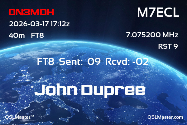 QSL Master Card for M7ECL QSO with ON3MOH
