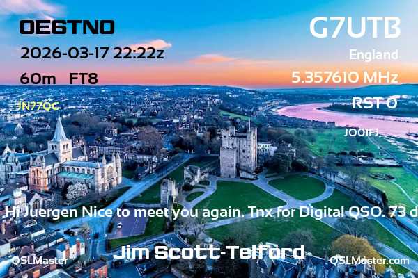 QSL Master Card for G7UTB QSO with OE6TNO