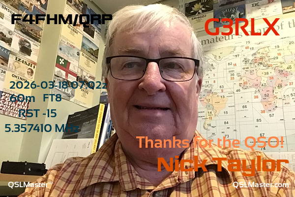 QSL Master Card for G3RLX QSO with F4FHM/QRP